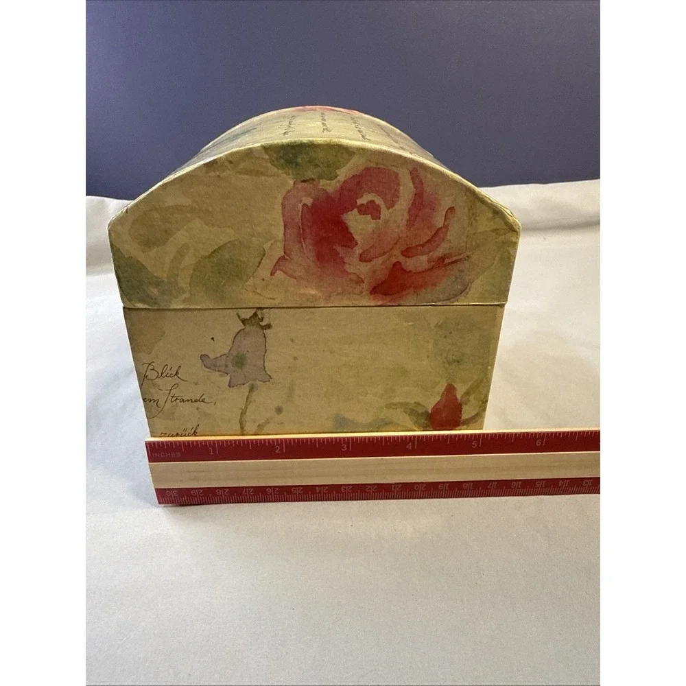 Vintage 1994 Harbert Industries Decoupage Planter Box Cachepot, Floral Script